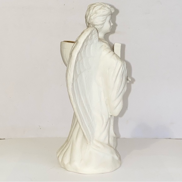 Vintage Bisque Porcelain Angel with Lyre Harp Taper Candle Holder - Picture 7 of 13